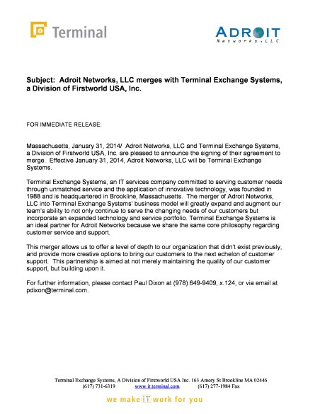 Terminal Merger Announcement Letter-page-0