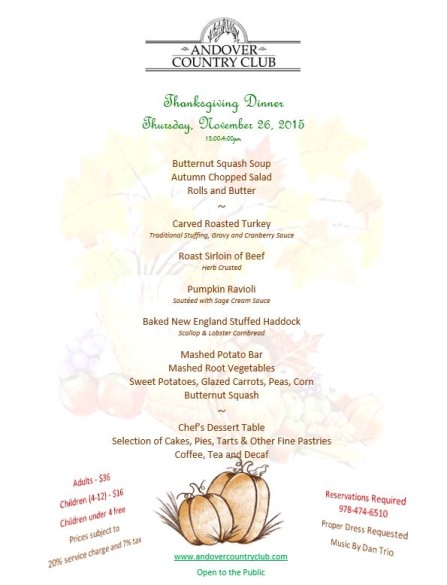 Andover Country Club Thanksgiving Dinner